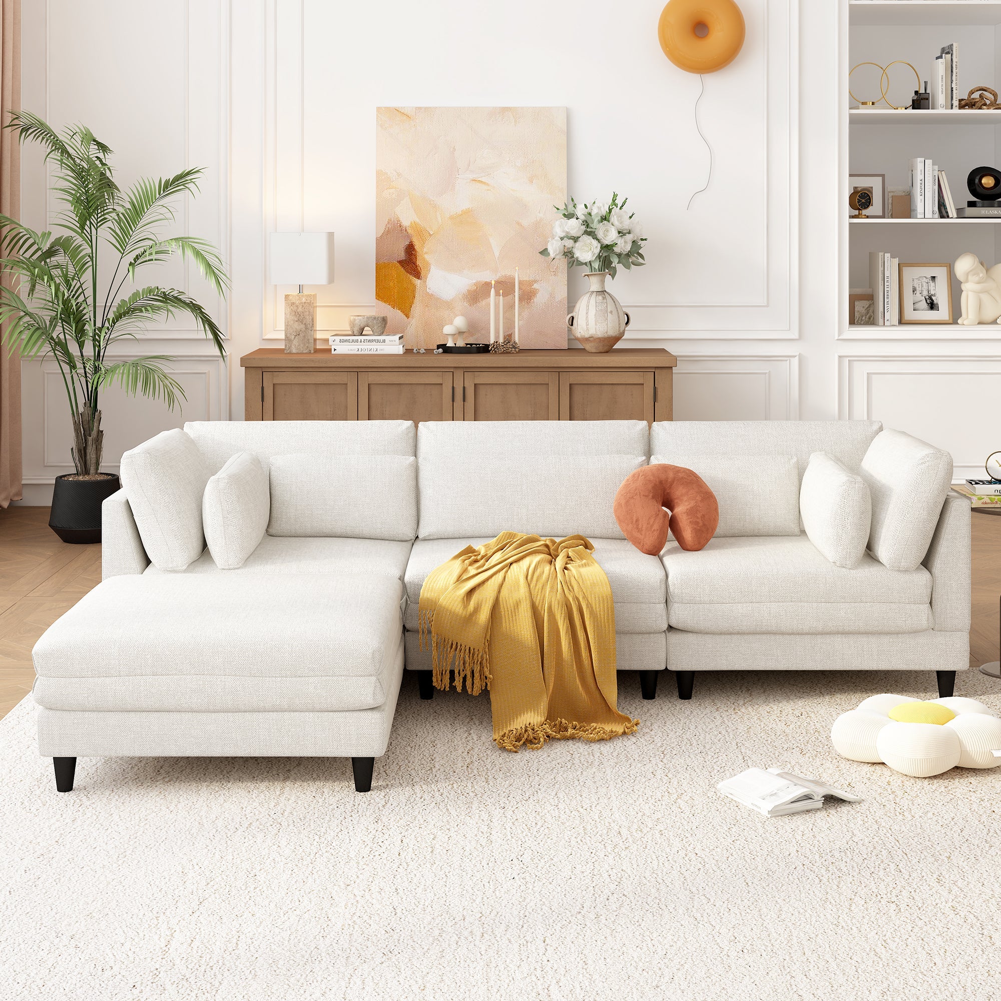 Modern Modular Sectional Sofa with Movable Ottoman