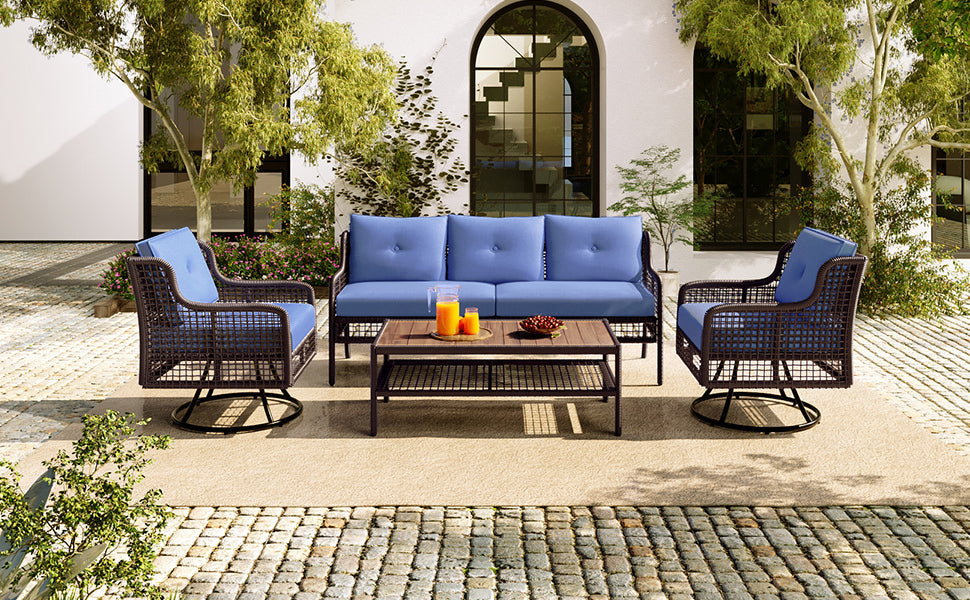4-Piece Patio Furniture Set with Swivel Chairs