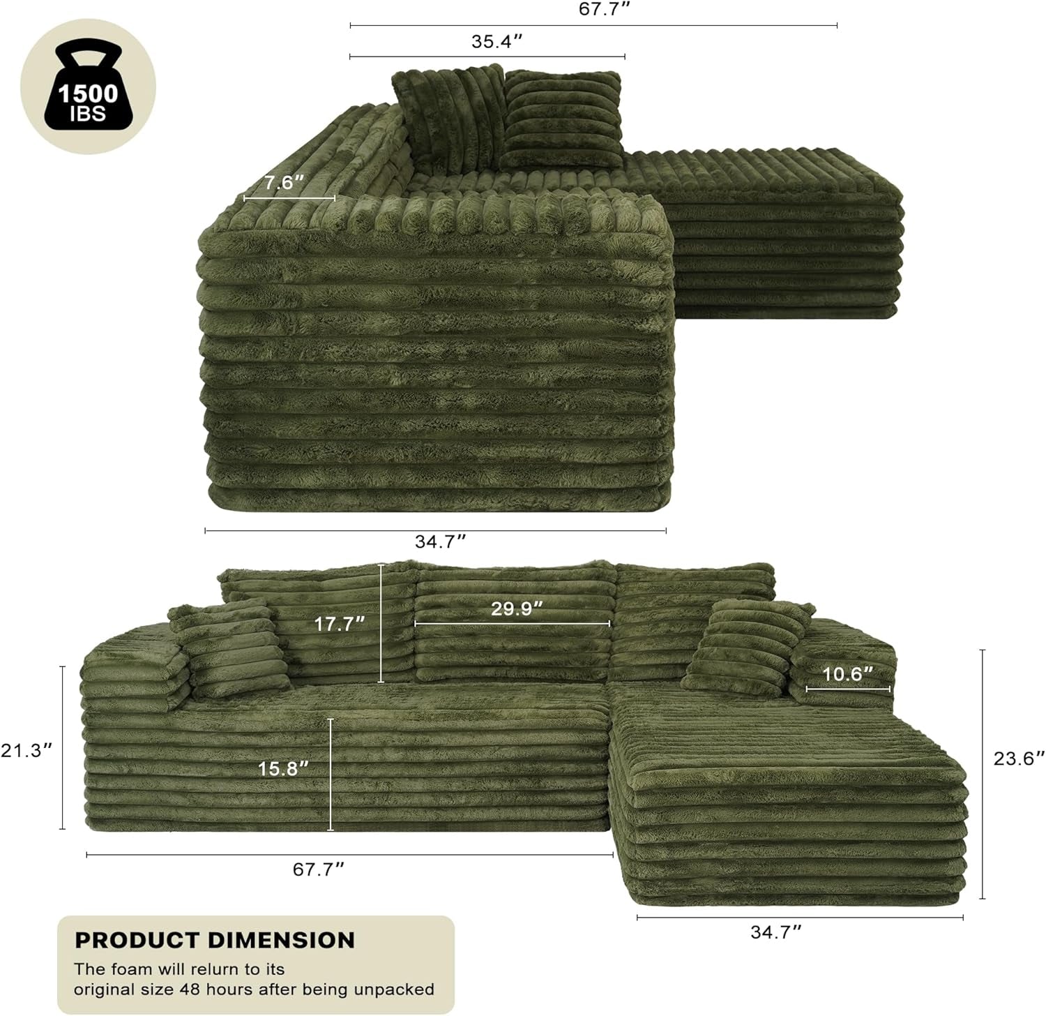 Modern Green L-Shape Sectional Couch with Deep Seating-1