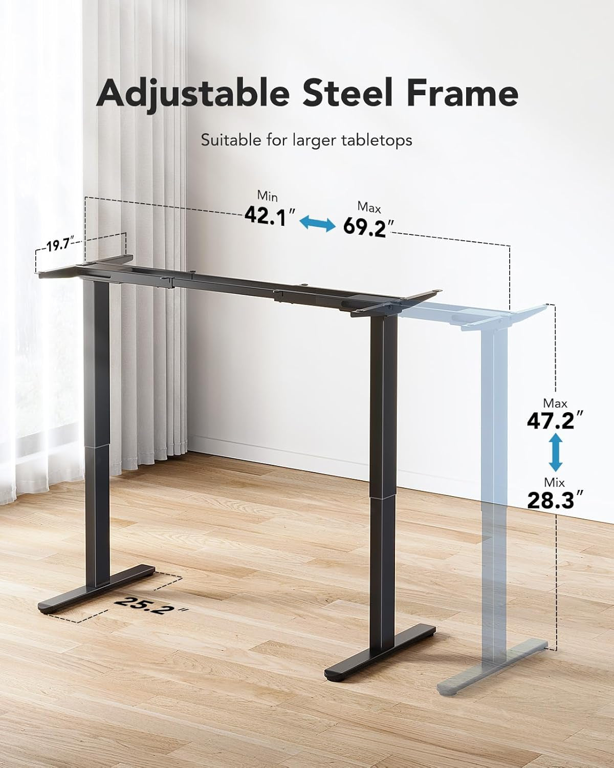 Electric Height Adjustable Desk Frame with Dual Motors-2