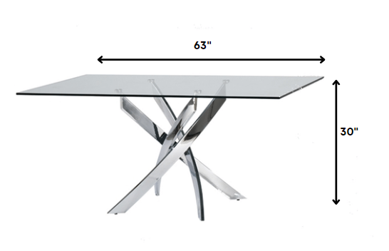 30" Glass and Steel Rectangular Dining Table