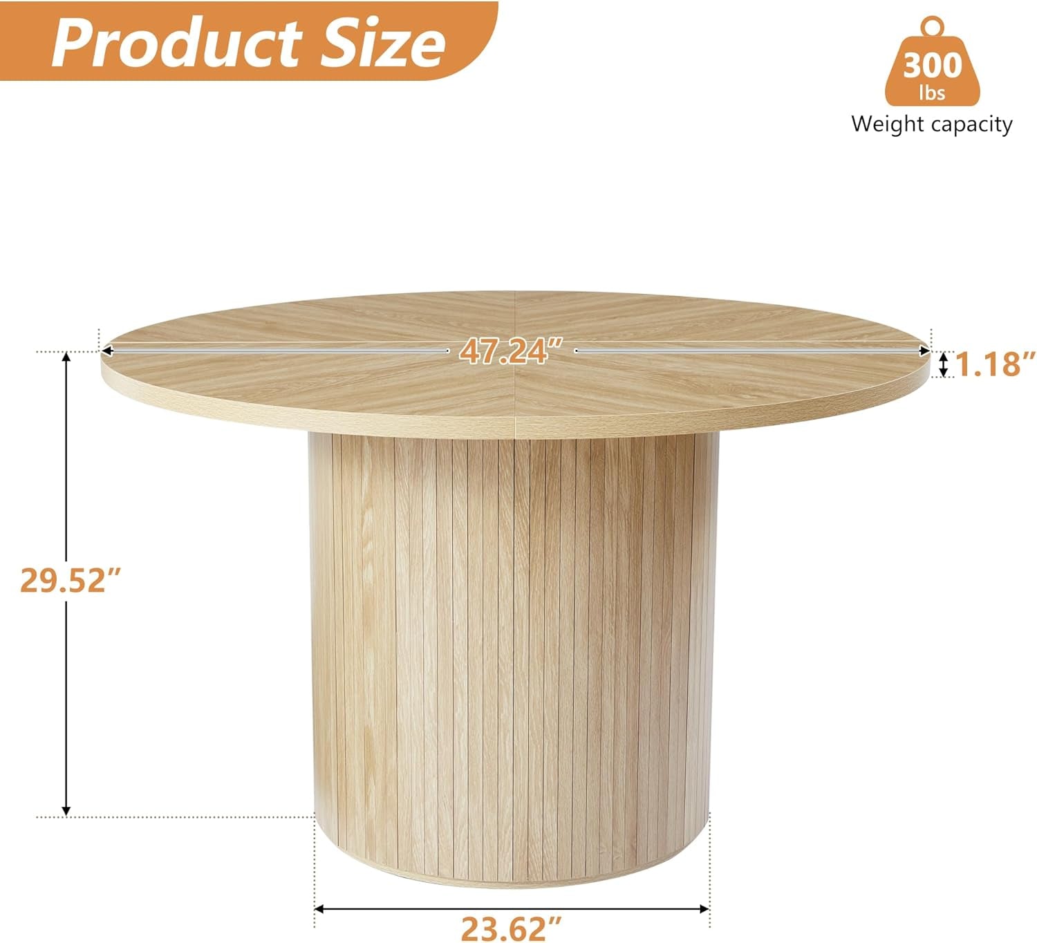 Round Dining Table for 4, Modern Farmhouse Kitchen Table, 47 Inch Small Circle Dining Tables with Wood Strip Base for Kitchen Living Room (Natural)-1