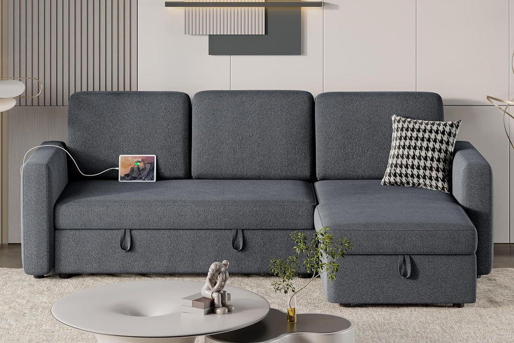 Dark Gray Sectional Sofa with Chaise & USB