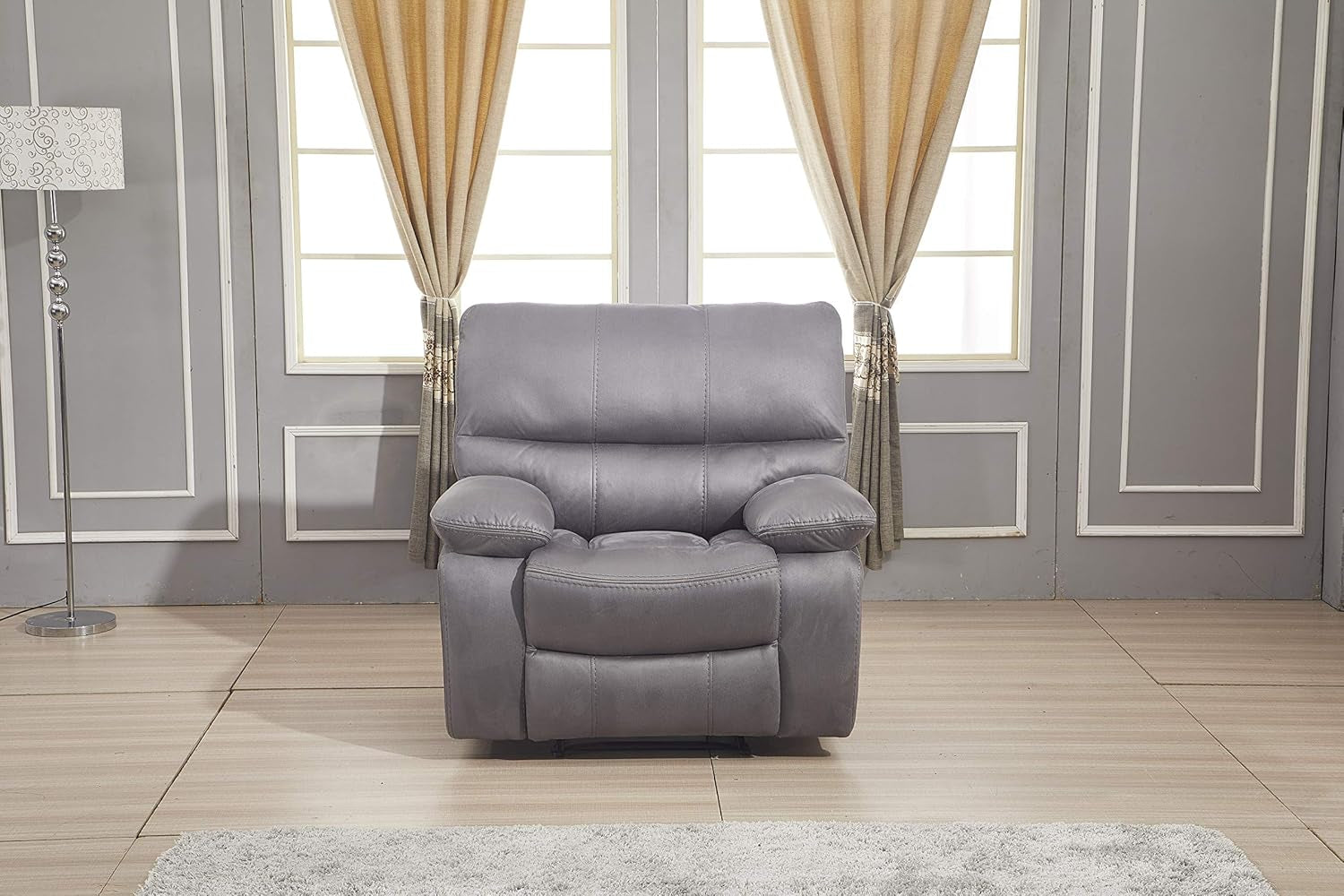 Microfiber Reclining Sofa Couch Set Living Room Set 8007 (Grey, Recliner)-2