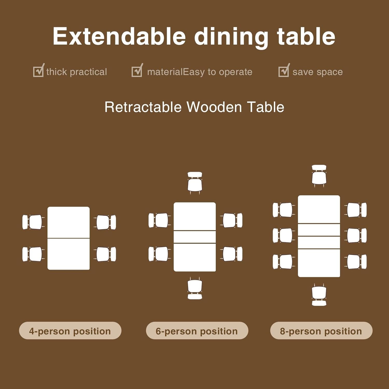 Extendable Dining Table for 6-10 Person, 55'' to 78'' Modern Expandable Dining Room Table, Rectangle Farmhouse Conference Kitchen Table, Black-4