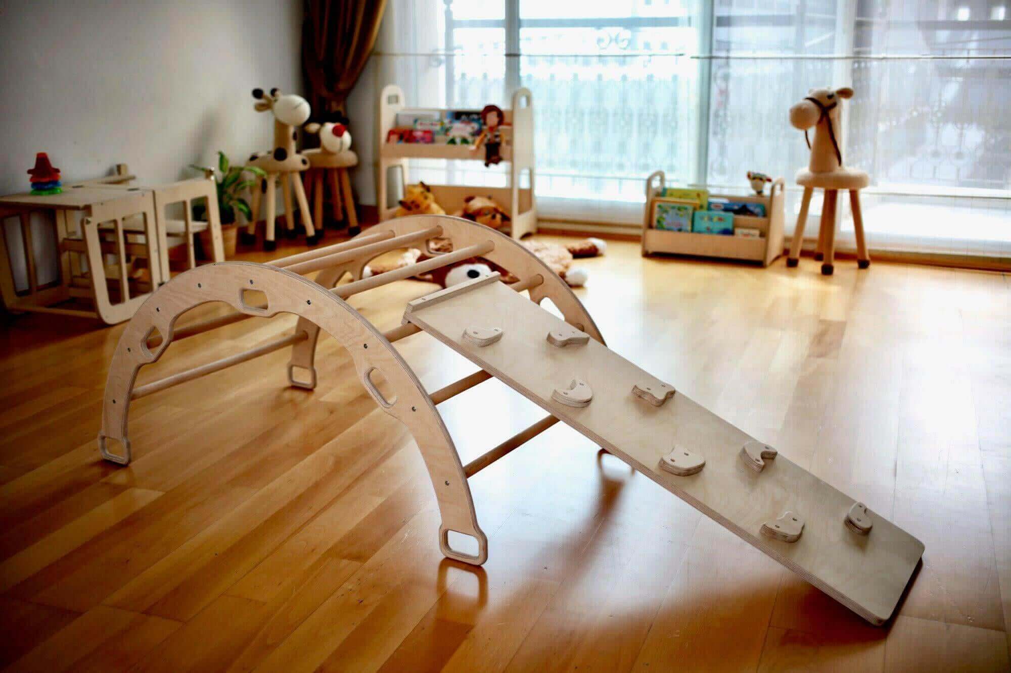 Montessori Climbing Set (3 Pieces)| Pikler Triangle, Climbing Arch & Ramp-6