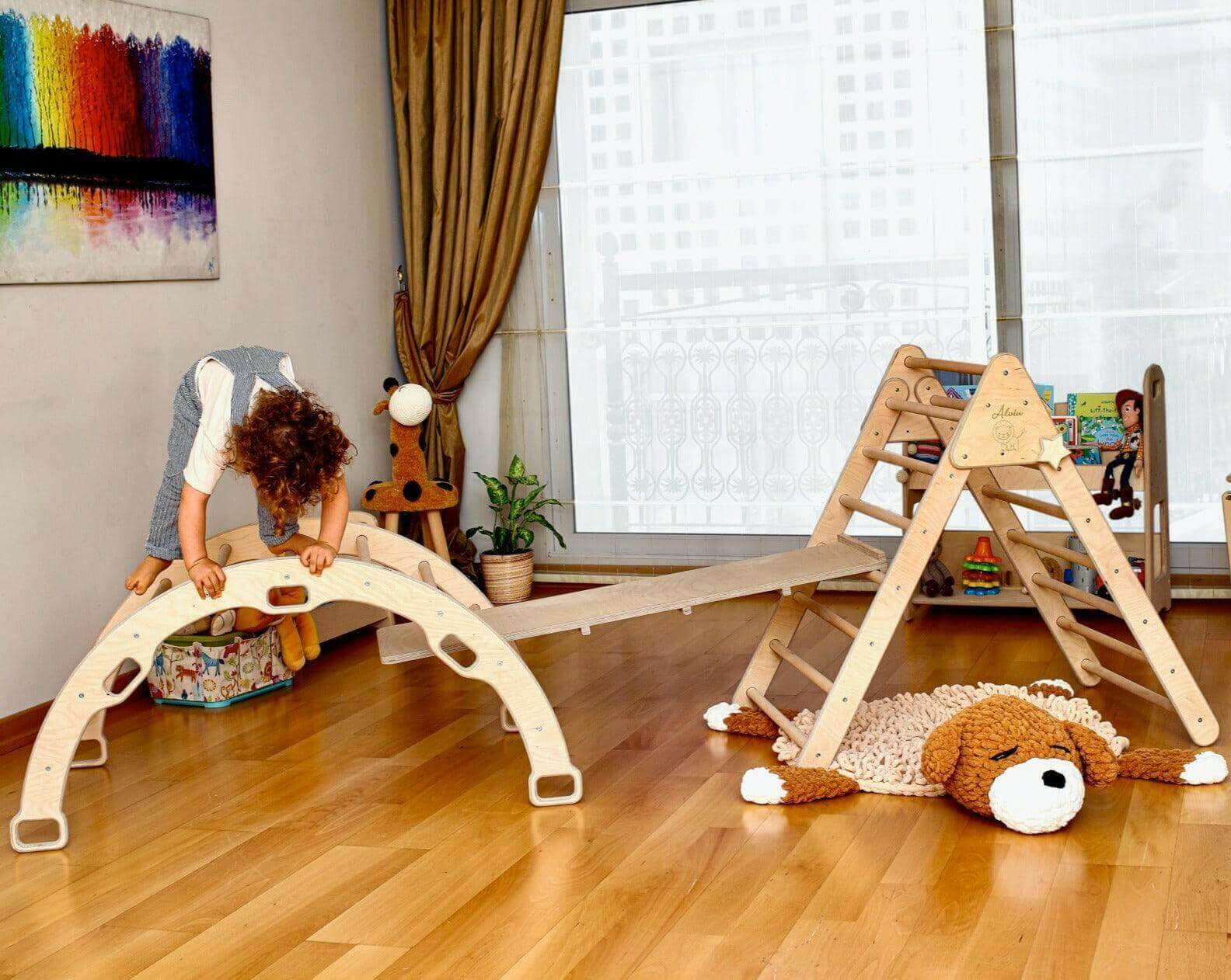 Montessori Climbing Set (3 Pieces)| Pikler Triangle, Climbing Arch & Ramp-0