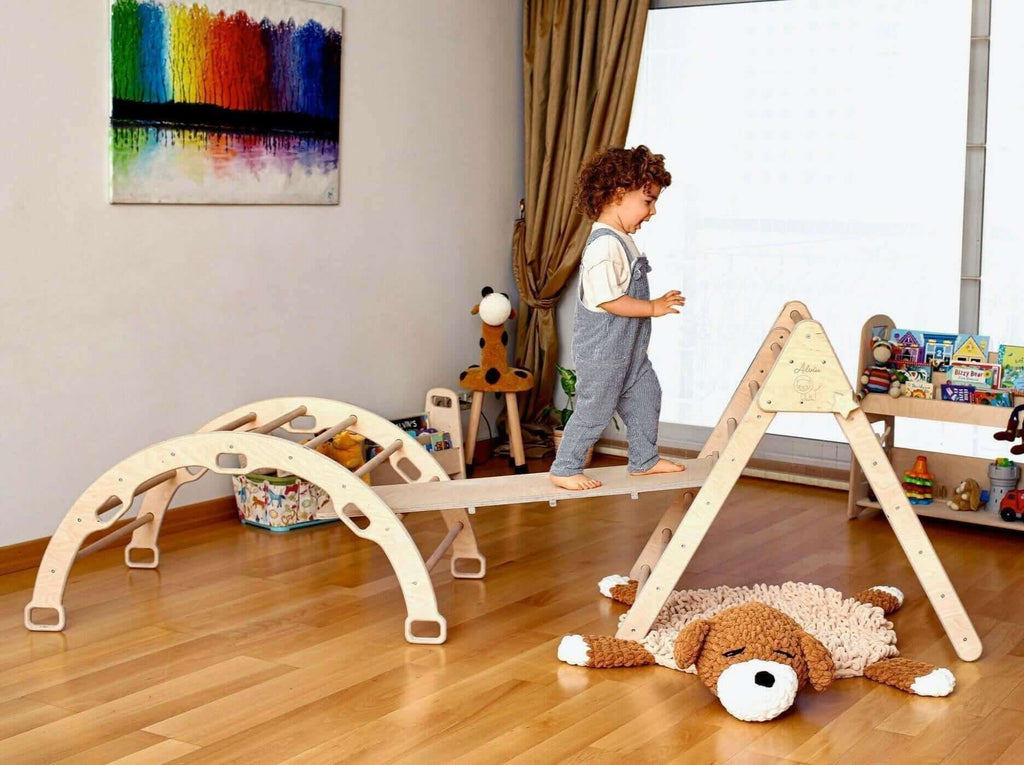 4 Pieces Climbing Set - Climbing Triangle, Arch Rocker, Pillow, and 2in1 Ramp-2