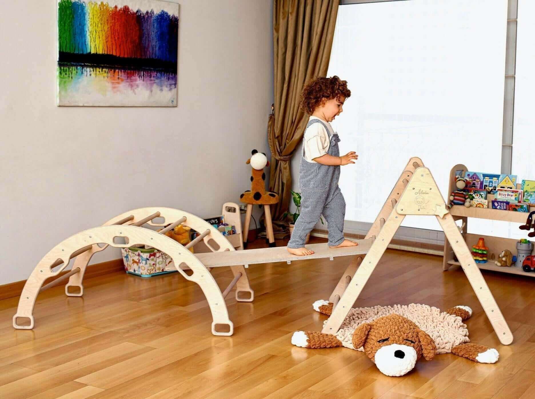 4 Pieces Climbing Set - Climbing Triangle, Arch Rocker, Pillow, and 2in1 Ramp-2
