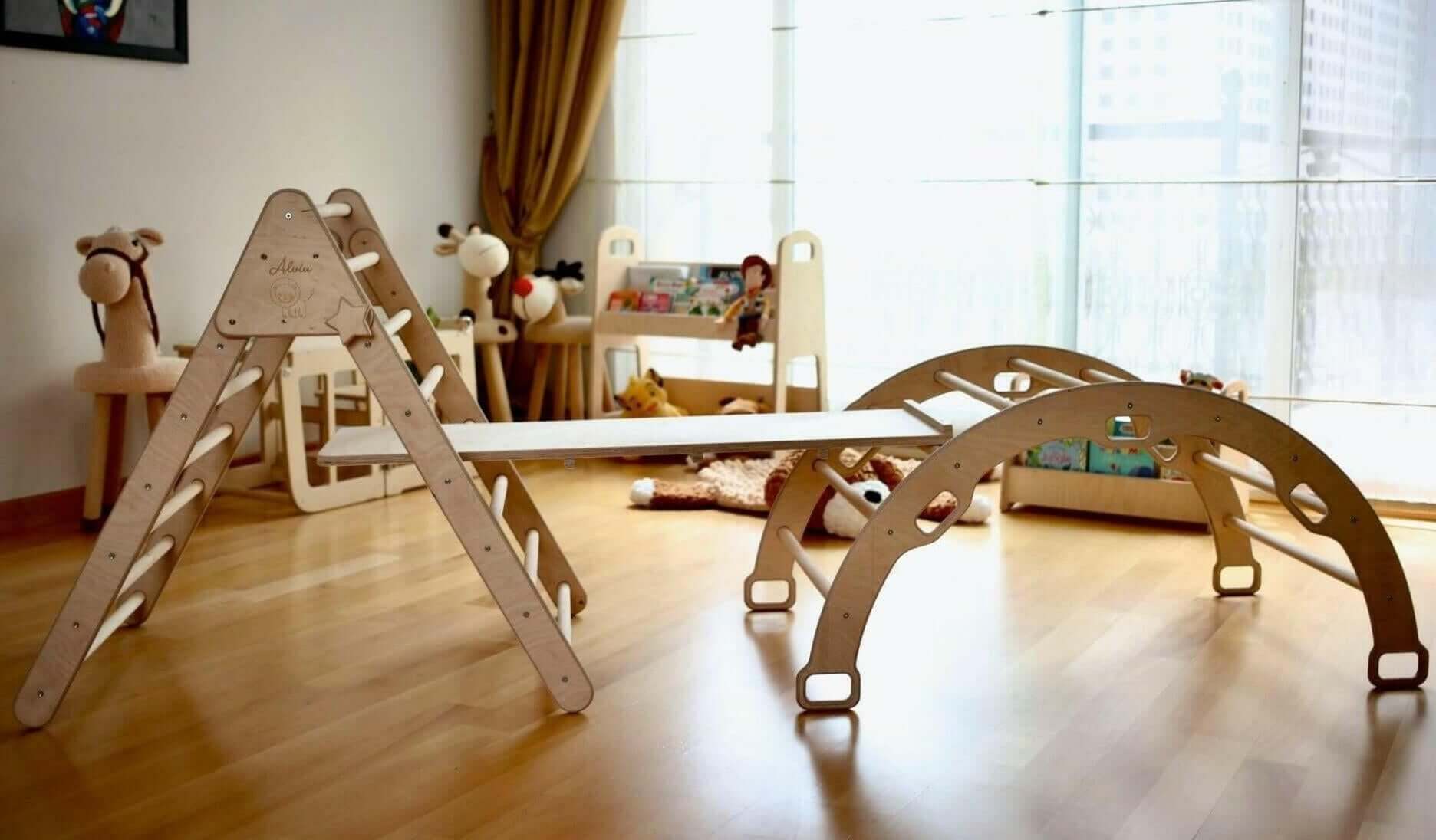 Montessori Climbing Set (3 Pieces)| Pikler Triangle, Climbing Arch & Ramp-4