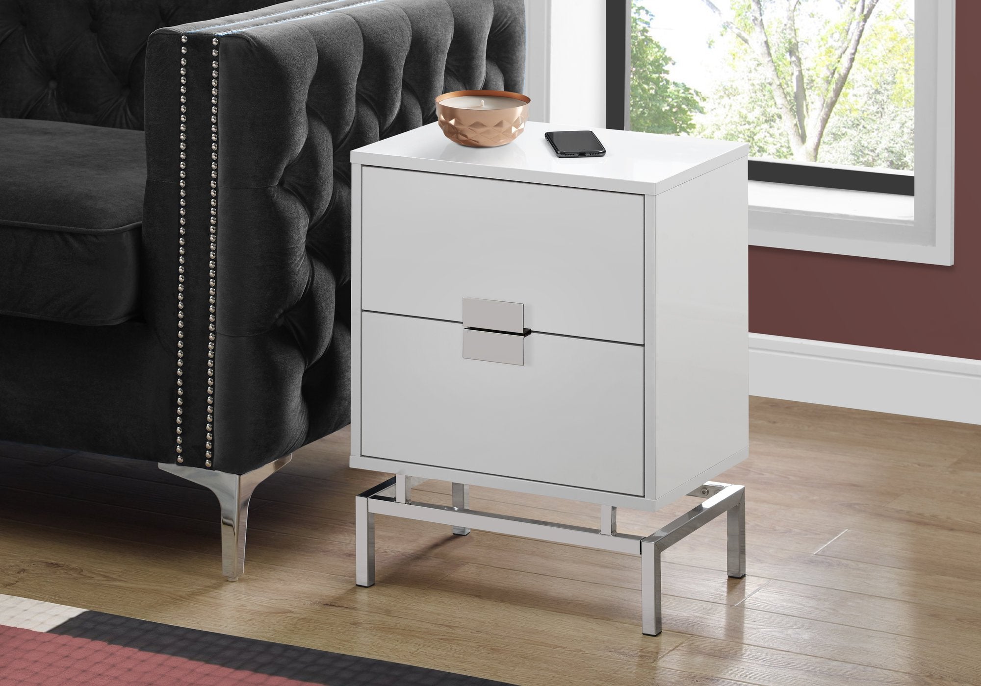 Modern Particle Board and Chrome Accent Table