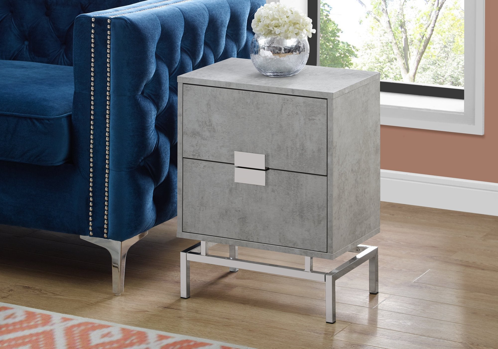 Modern Particle Board and Chrome Accent Table