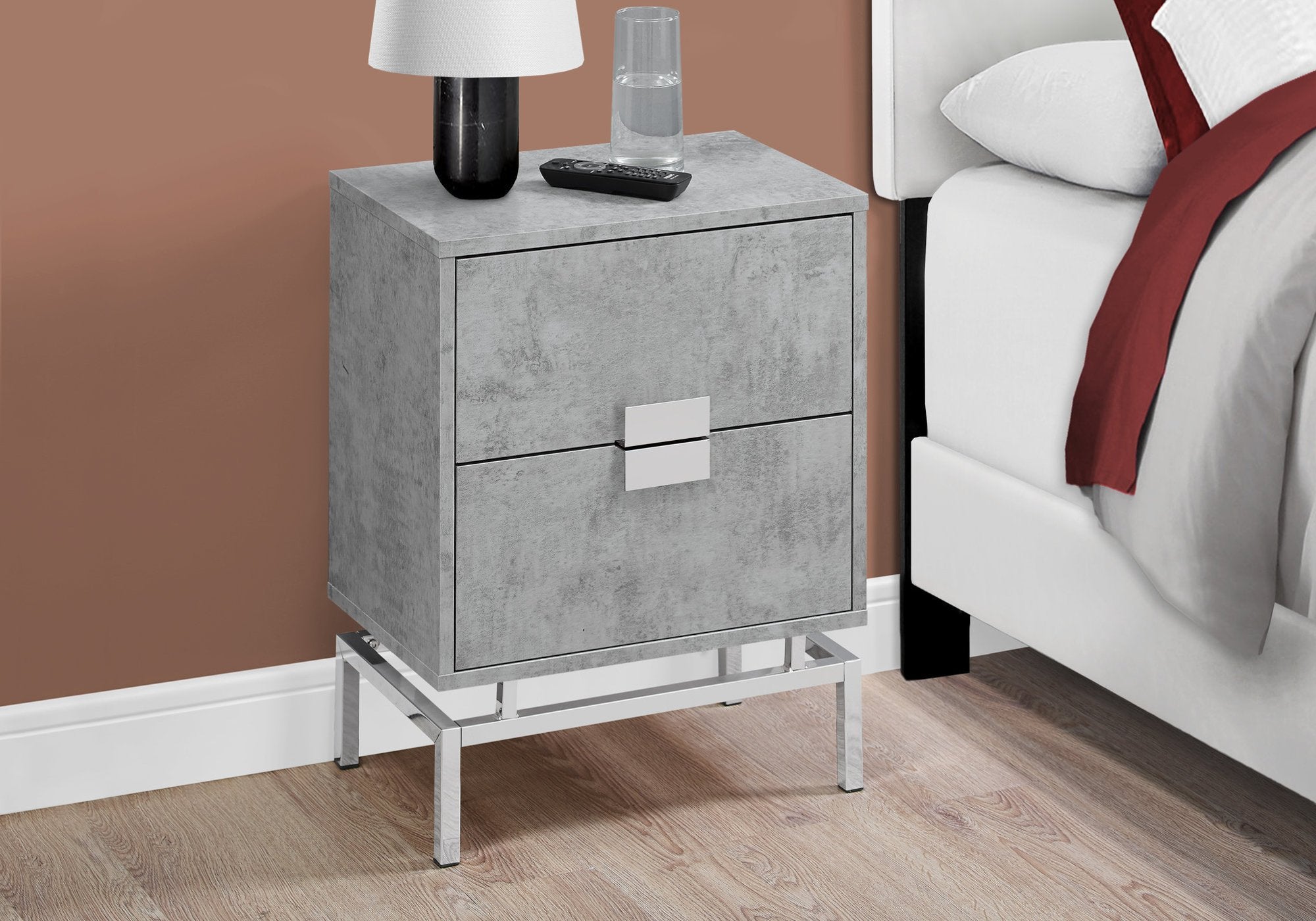 Modern Particle Board and Chrome Accent Table