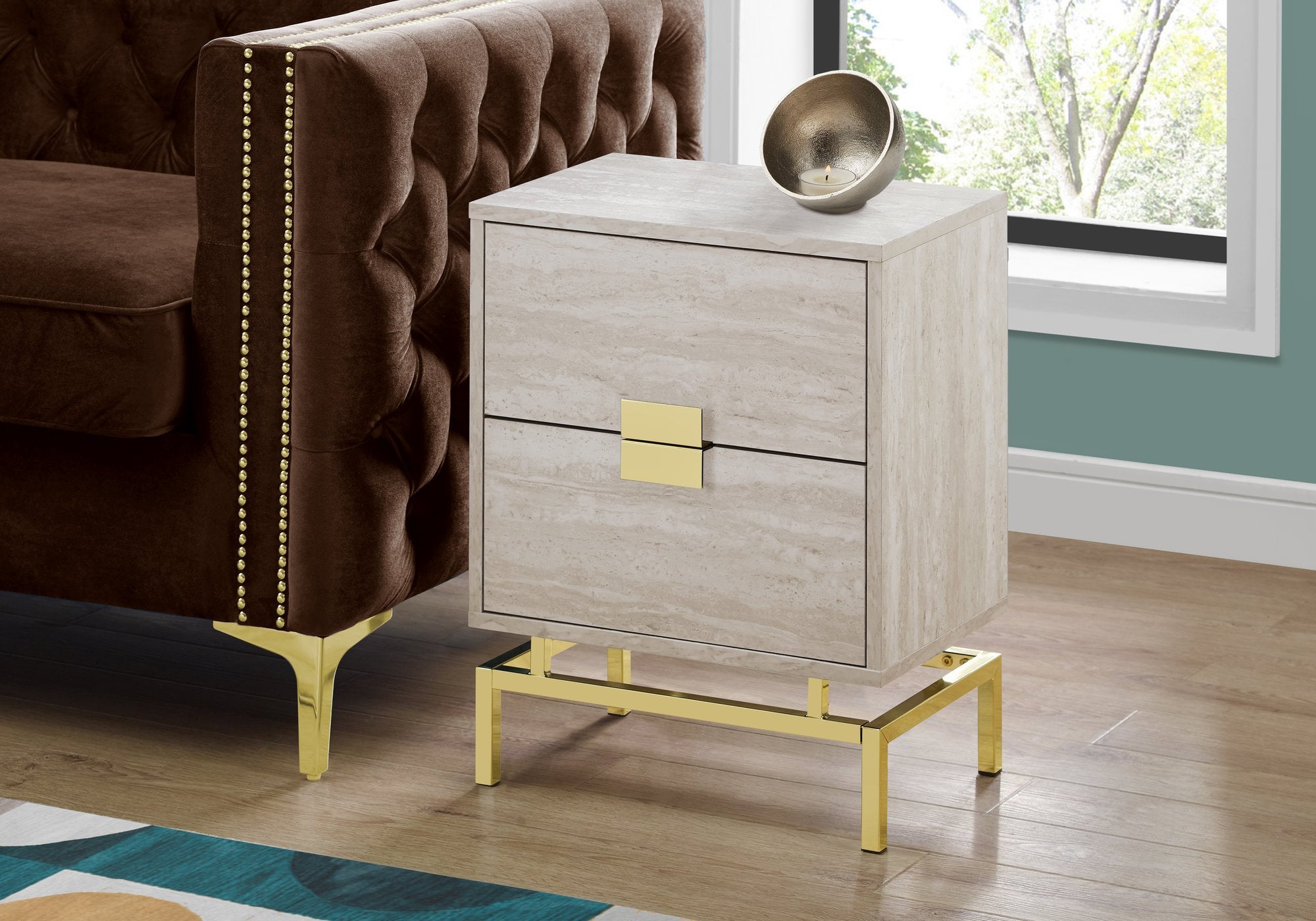 Modern Particle Board and Chrome Accent Table