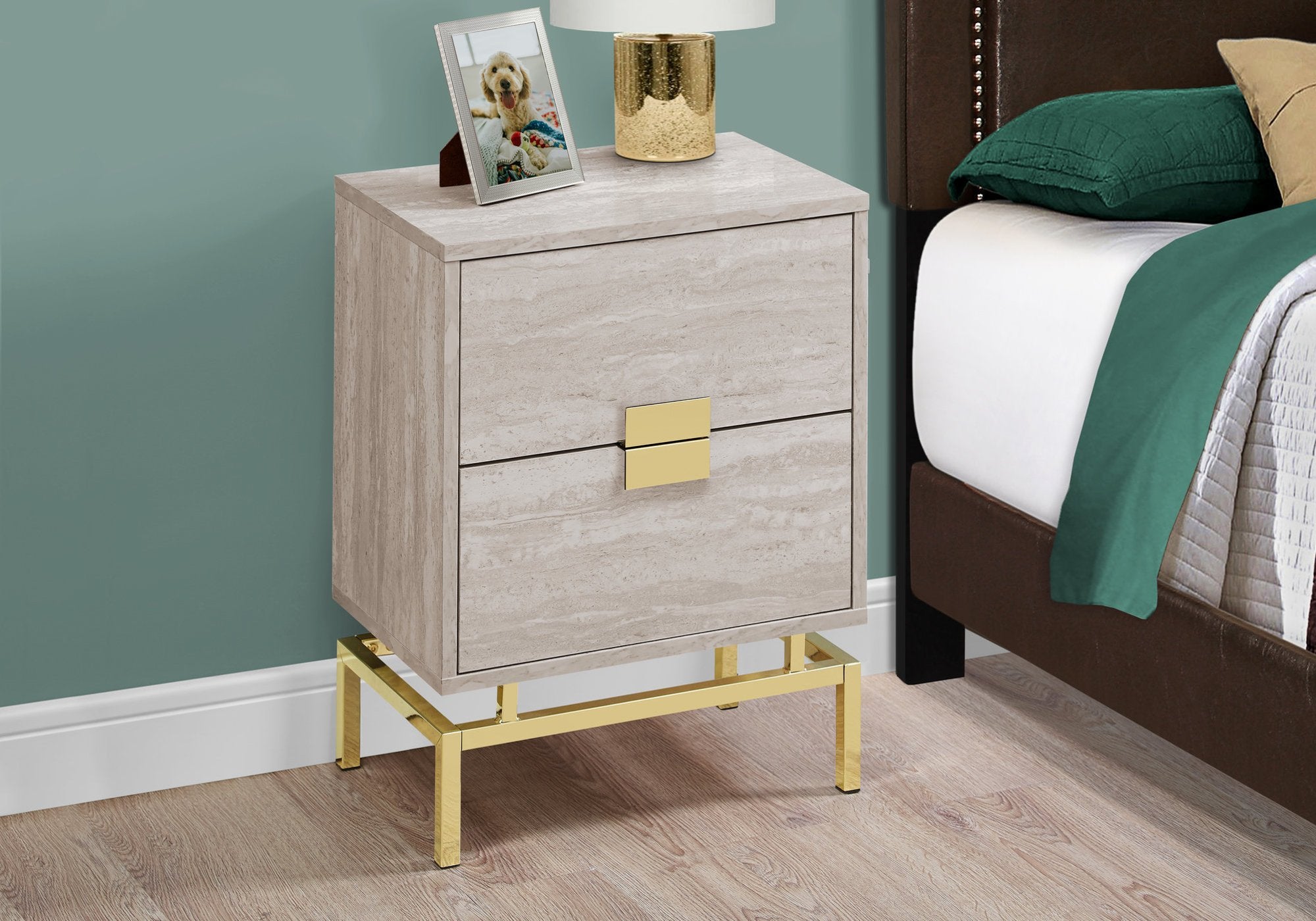 Modern Particle Board and Chrome Accent Table