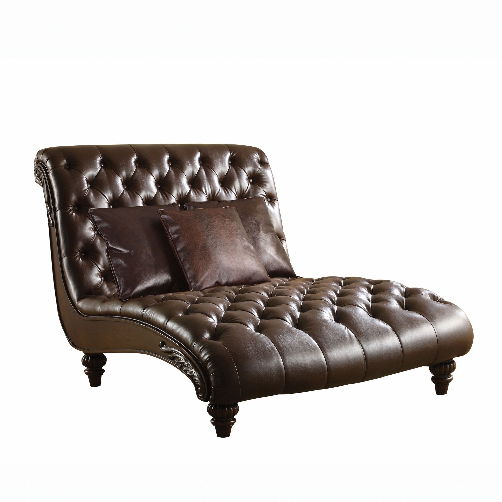 2-Tone Brown PU Upholstery Wood Chaise