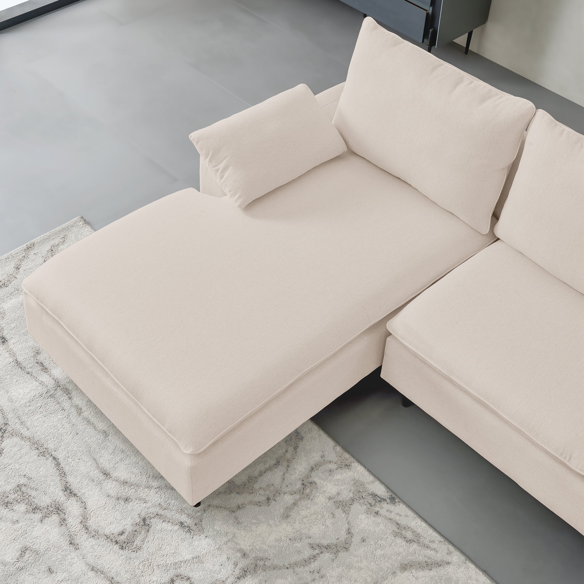 L-Shaped Linen Sectional Sofa with Right Chaise