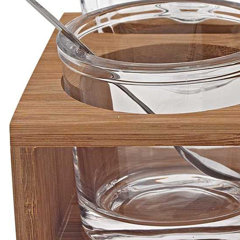 6 Mouth Blown Crystal Jam Set With 3 Glass Jars And Spoons On A Wood Stand-4