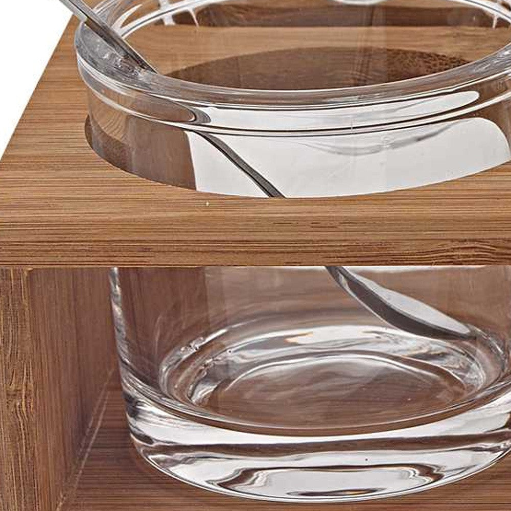 6 Mouth Blown Crystal Jam Set With 3 Glass Jars And Spoons On A Wood Stand-5
