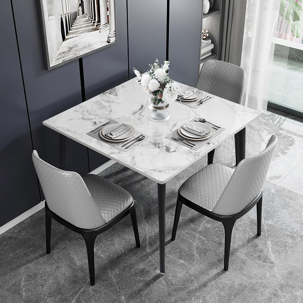 Square Kitchen Dining Table: Sintered Stone Dining Room Table Modern Coffee Table Marble Table with Stable Metal for Kitchen Living Room Office Patio Seaside, 31.5X31.5X29.92 Inch-3