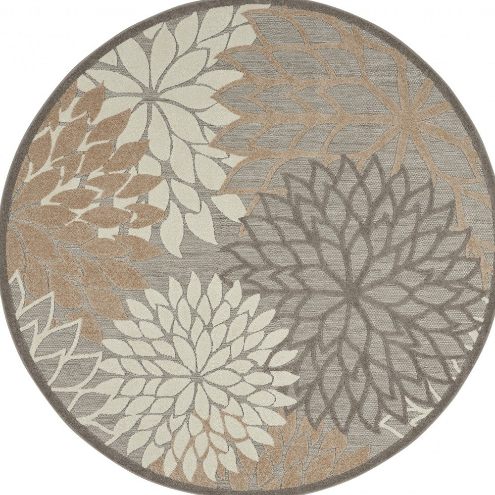 5' Gray And Ivory Round Indoor Outdoor Area Rug-1