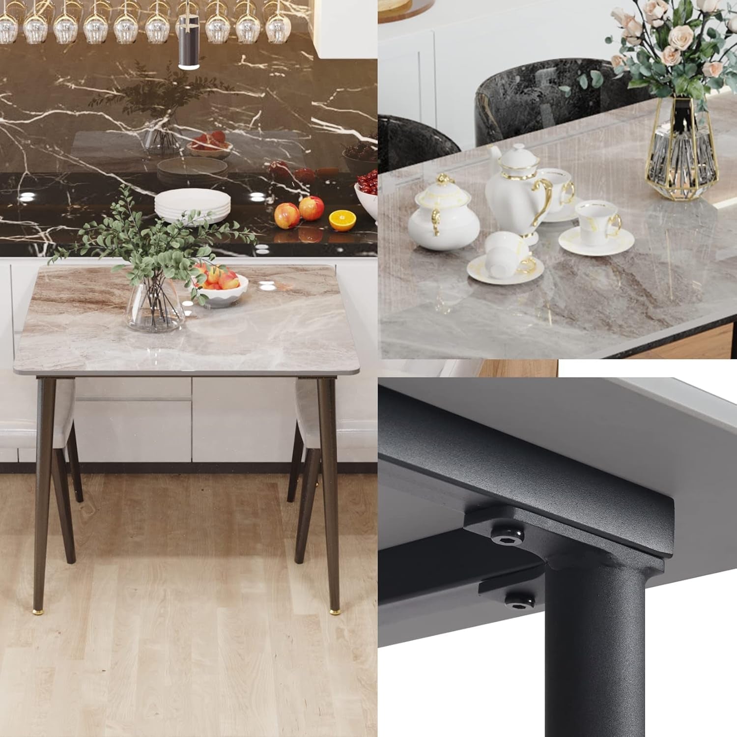 Square Kitchen Dining Table: Sintered Stone Dining Room Table Modern Coffee Table Marble Table with Stable Metal for Kitchen Living Room Office Patio Seaside, 31.5X31.5X29.92 Inch-4