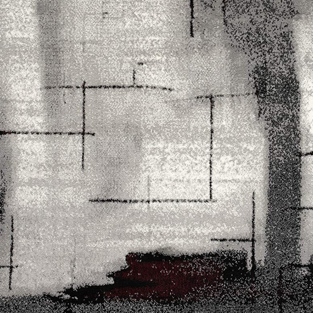 10' Black Burgundy And Gray Abstract Runner Rug-2