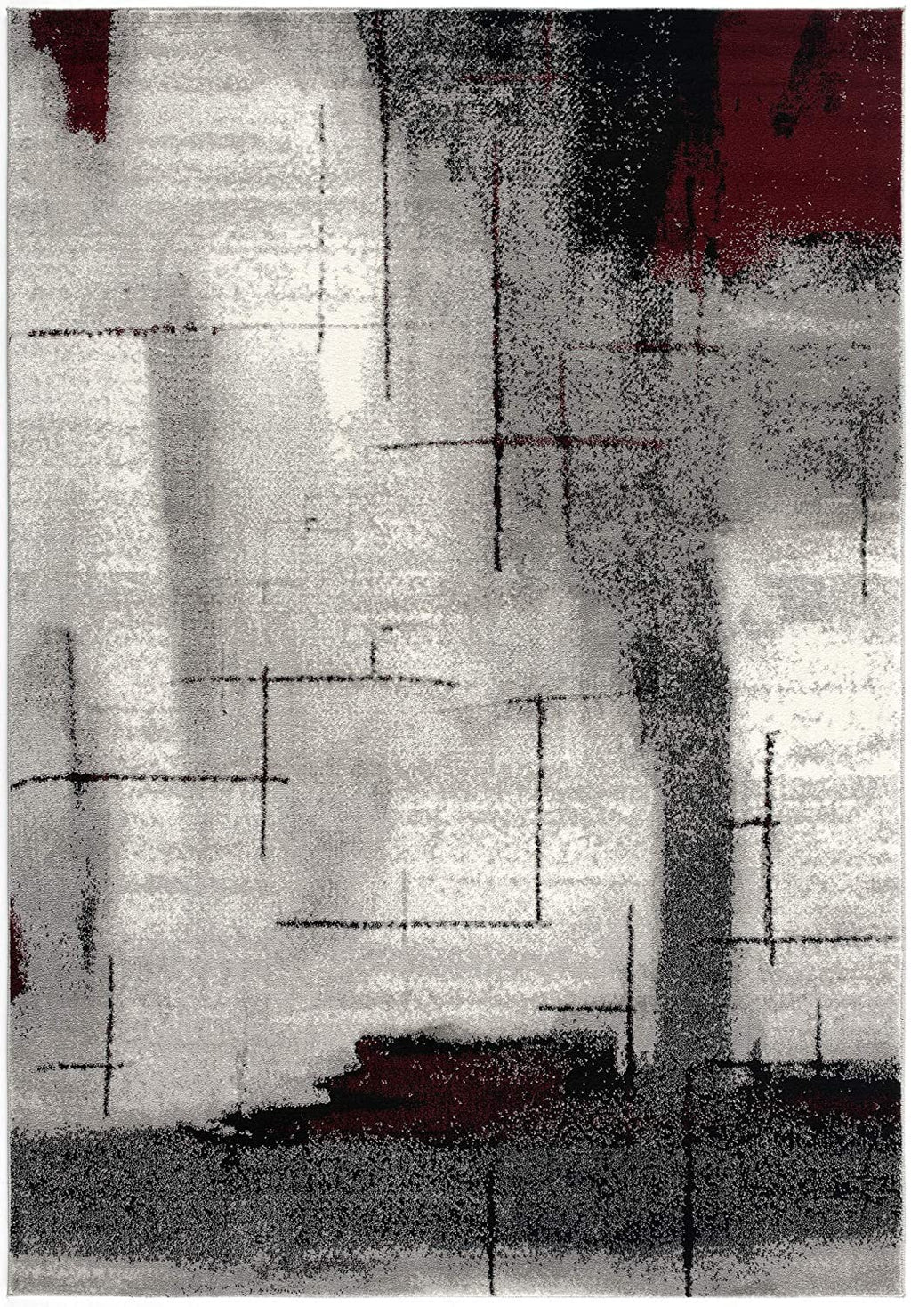 10' Black Burgundy And Gray Abstract Runner Rug-1