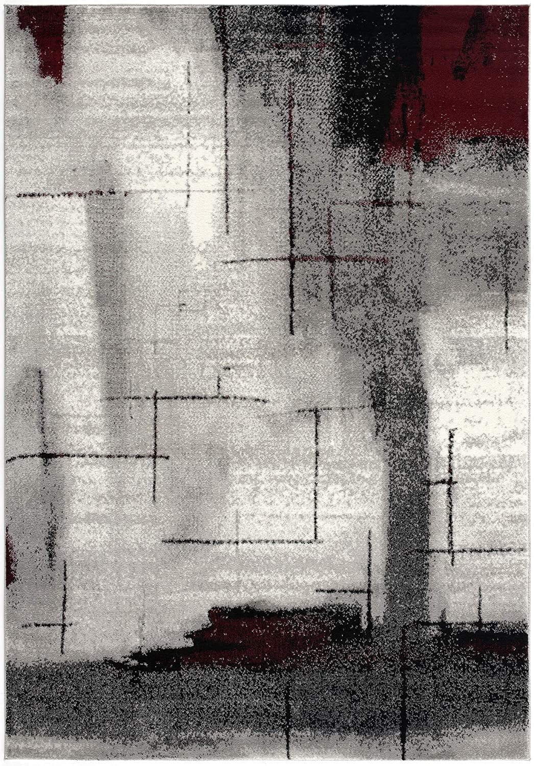 10' Black Burgundy And Gray Abstract Runner Rug-1