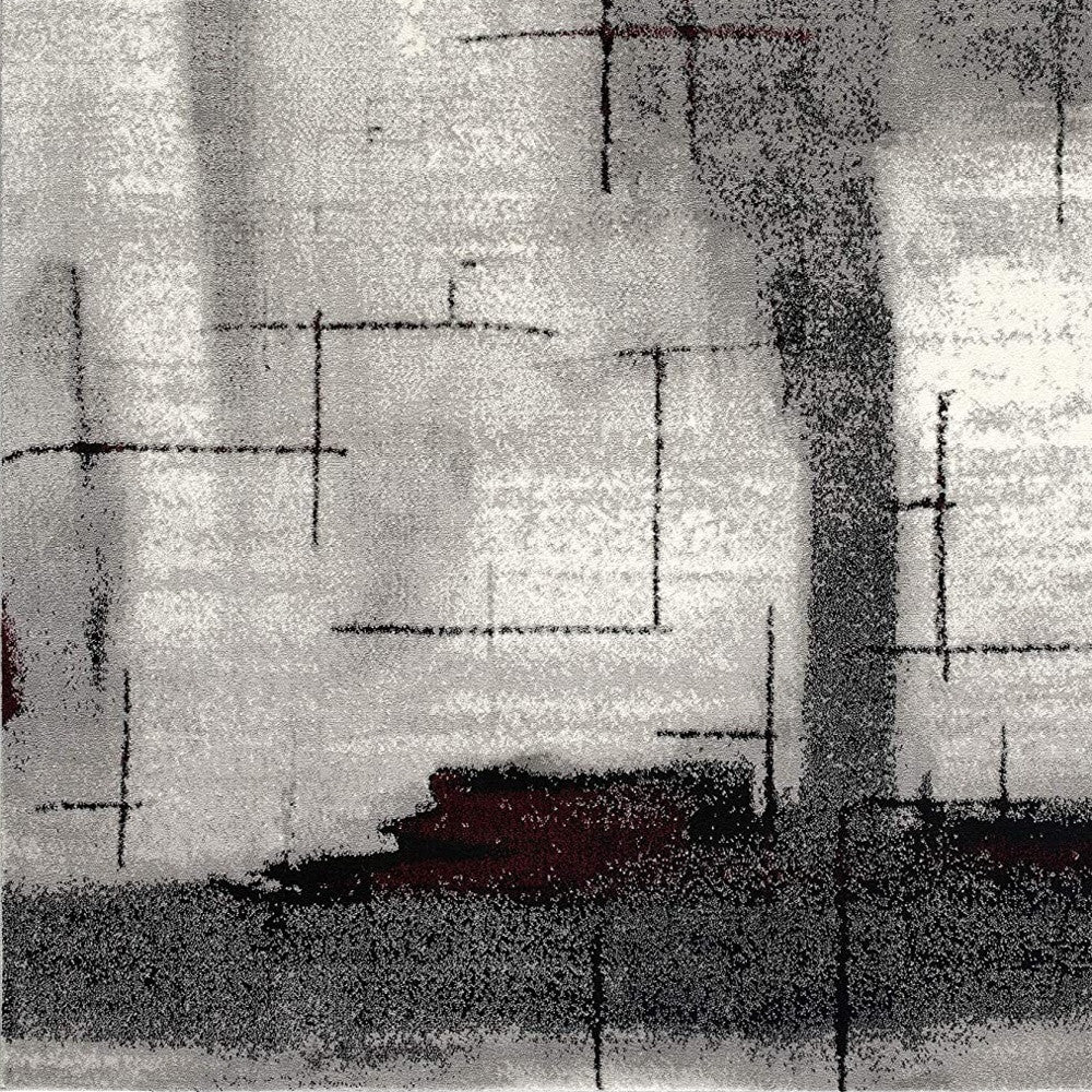 10' Black Burgundy And Gray Abstract Runner Rug-3