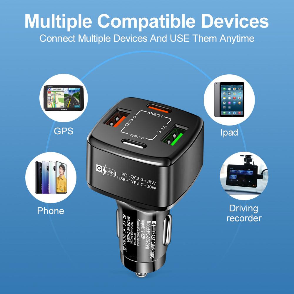 PBG 4-Port Car Charger & Zebra iPhone Cable Bundle
