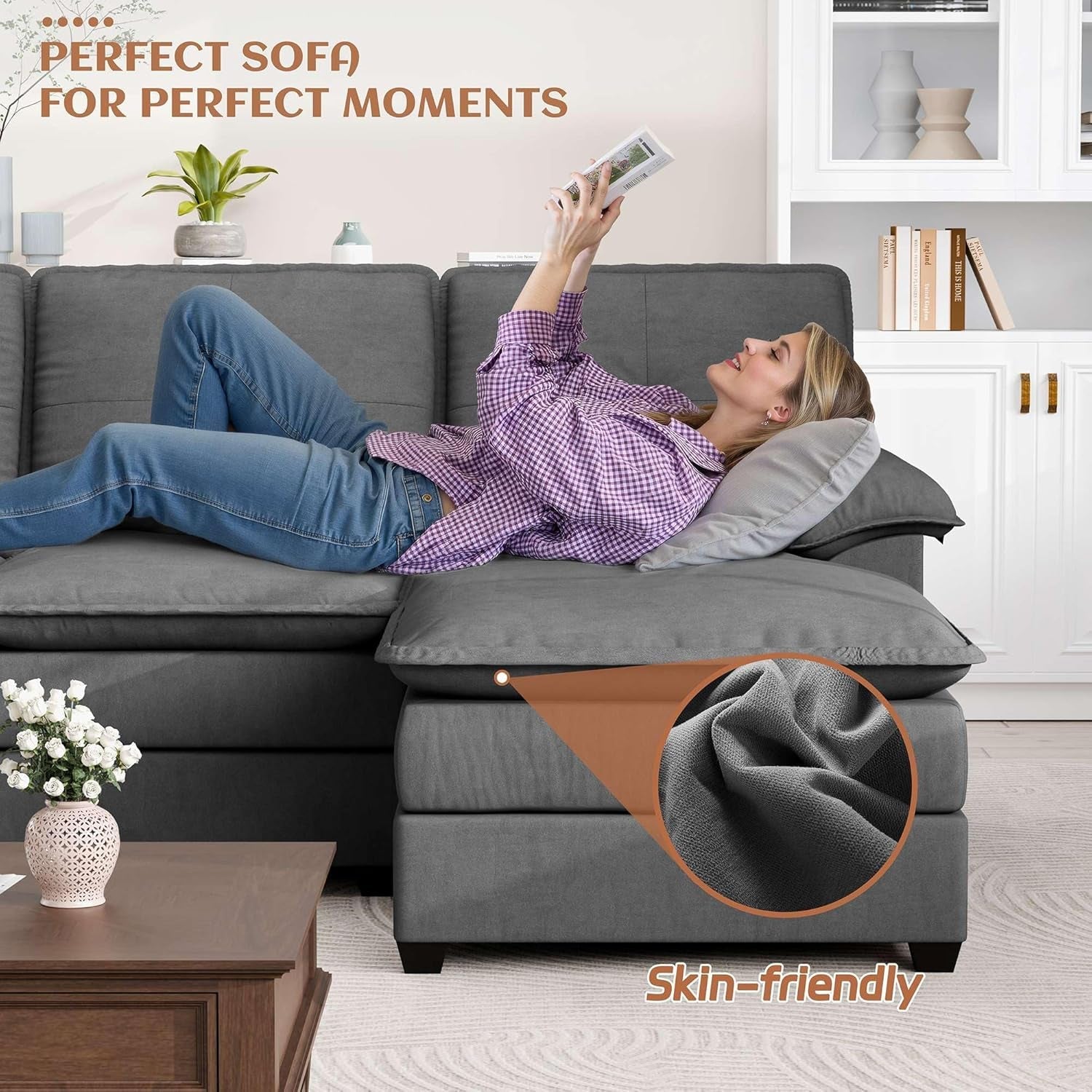 Comfy U-Shaped Sectional Couch with Chaise and Ottoman-3