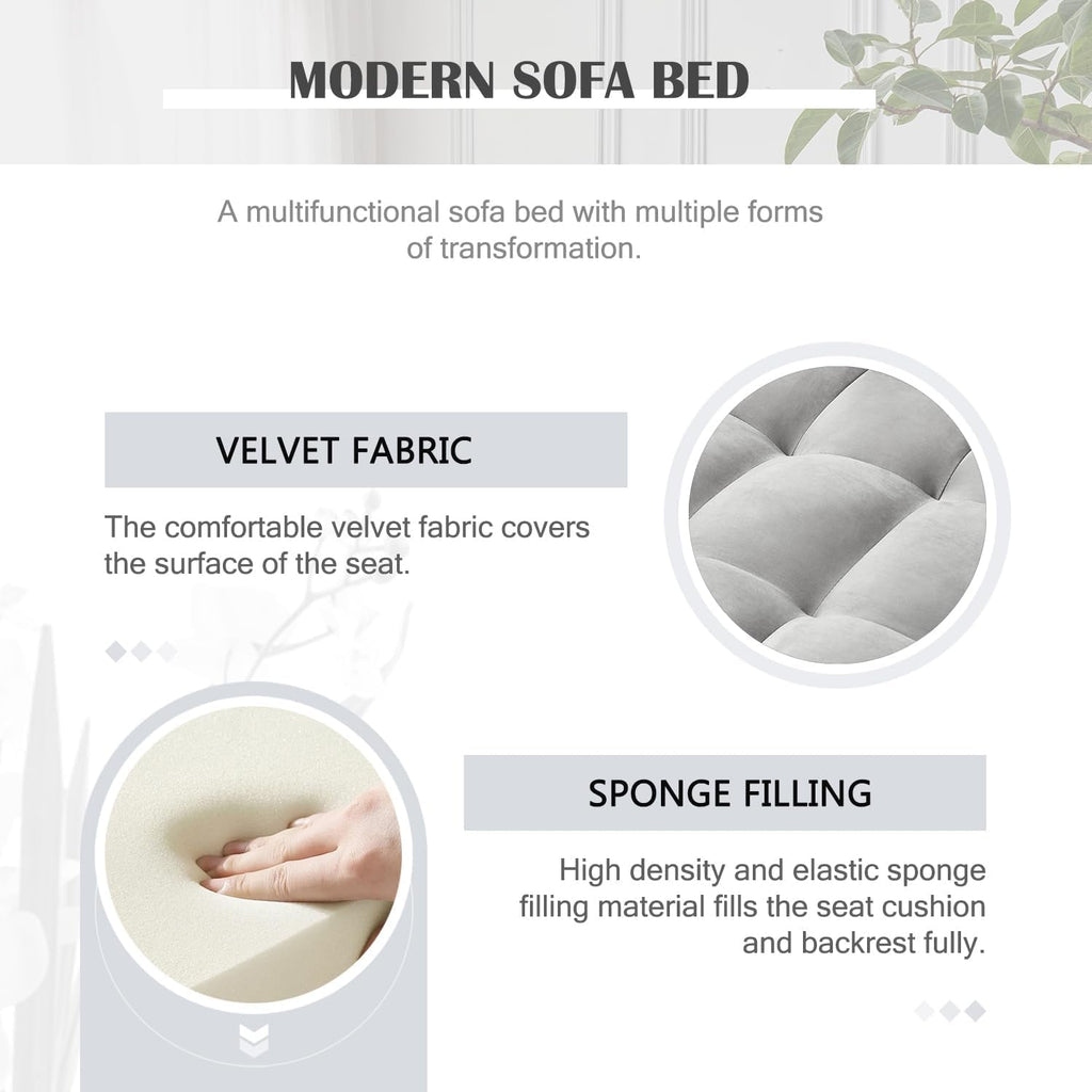 Modern 3 in 1 Sleeper Sofa Bed with Adjustable Backrest-2