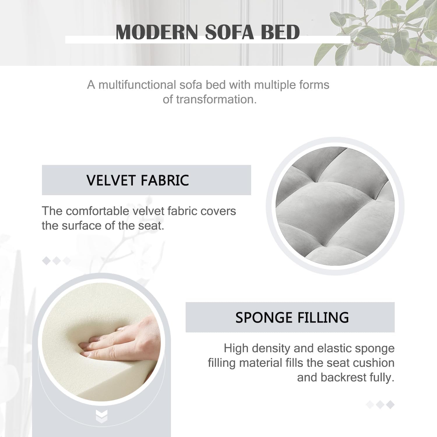 Modern 3 in 1 Sleeper Sofa Bed with Adjustable Backrest-2