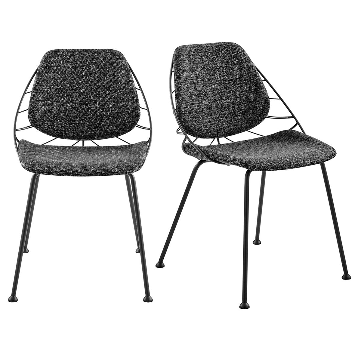 Set of Two Black Upholstered Fabric Dining Side Chairs-0