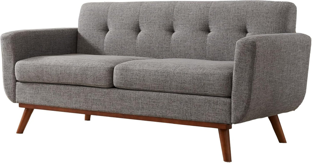 Grey Mid-Century Loveseat Sofa Easy Assembly, Solid Wood