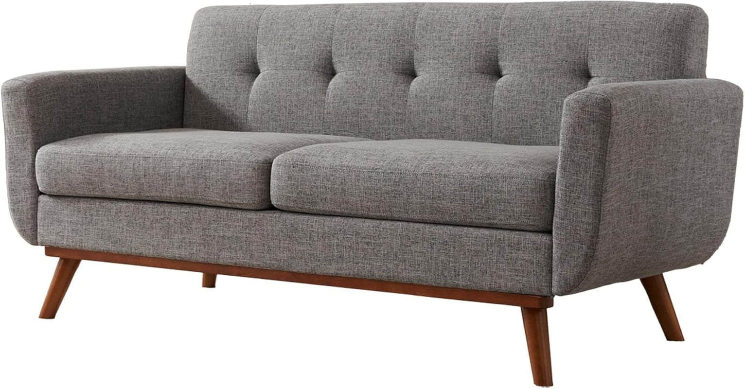 Grey Mid-Century Loveseat Sofa Easy Assembly, Solid Wood