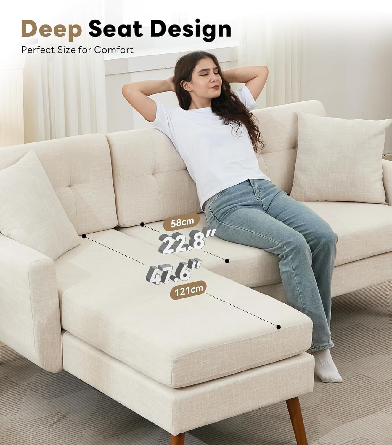 Spacious Mid-Century Modern L Shaped Couch with Chaise-3