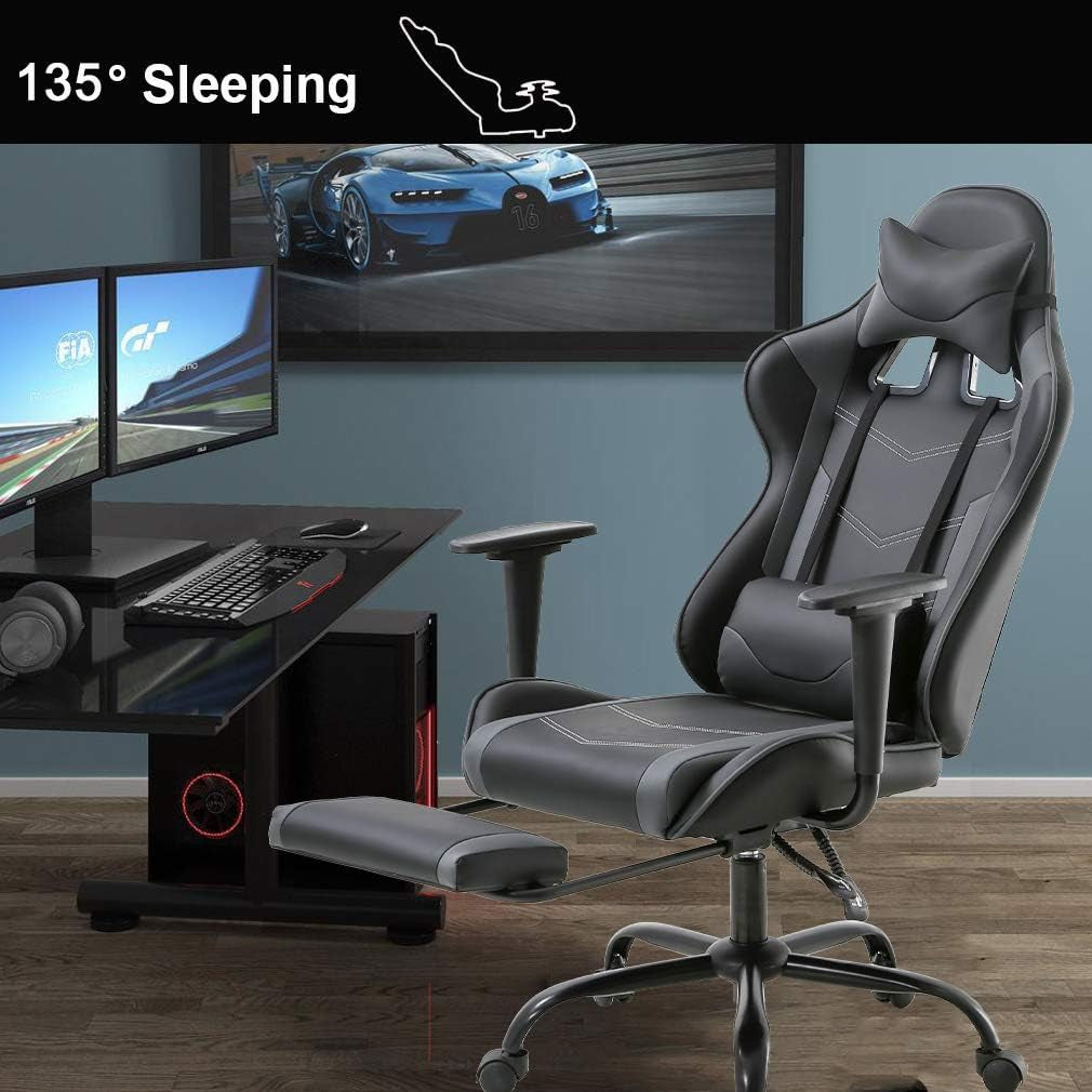 High-Back Office Chair Ergonomic PC Gaming Chair Cheap Desk Chair Executive PU Leather Rolling Swivel Computer Chair with Lumbar Support, Grey-4