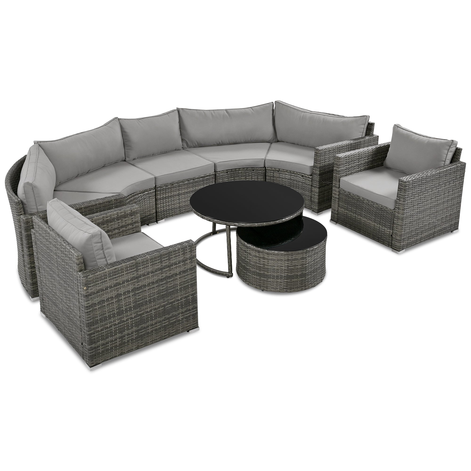 9-Piece Outdoor Half-Moon Patio Sofa Set
