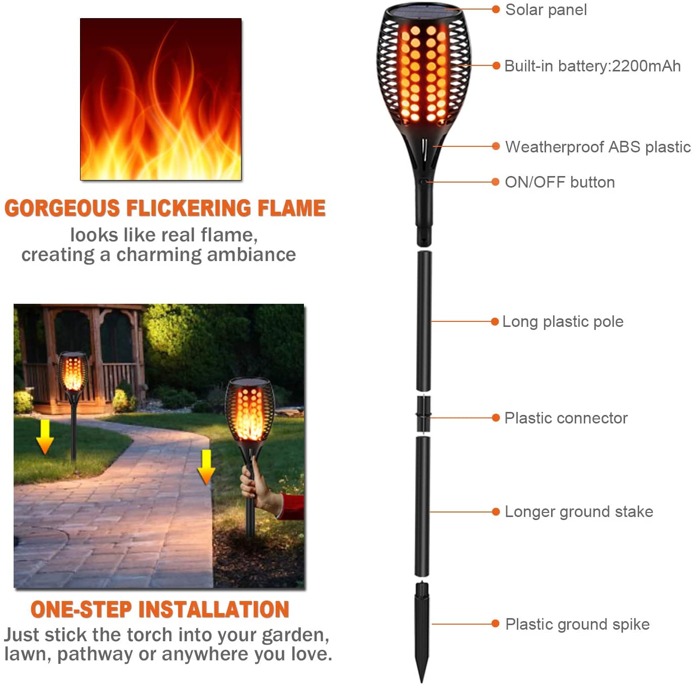 Solar-Powered Small Torch Flame Light