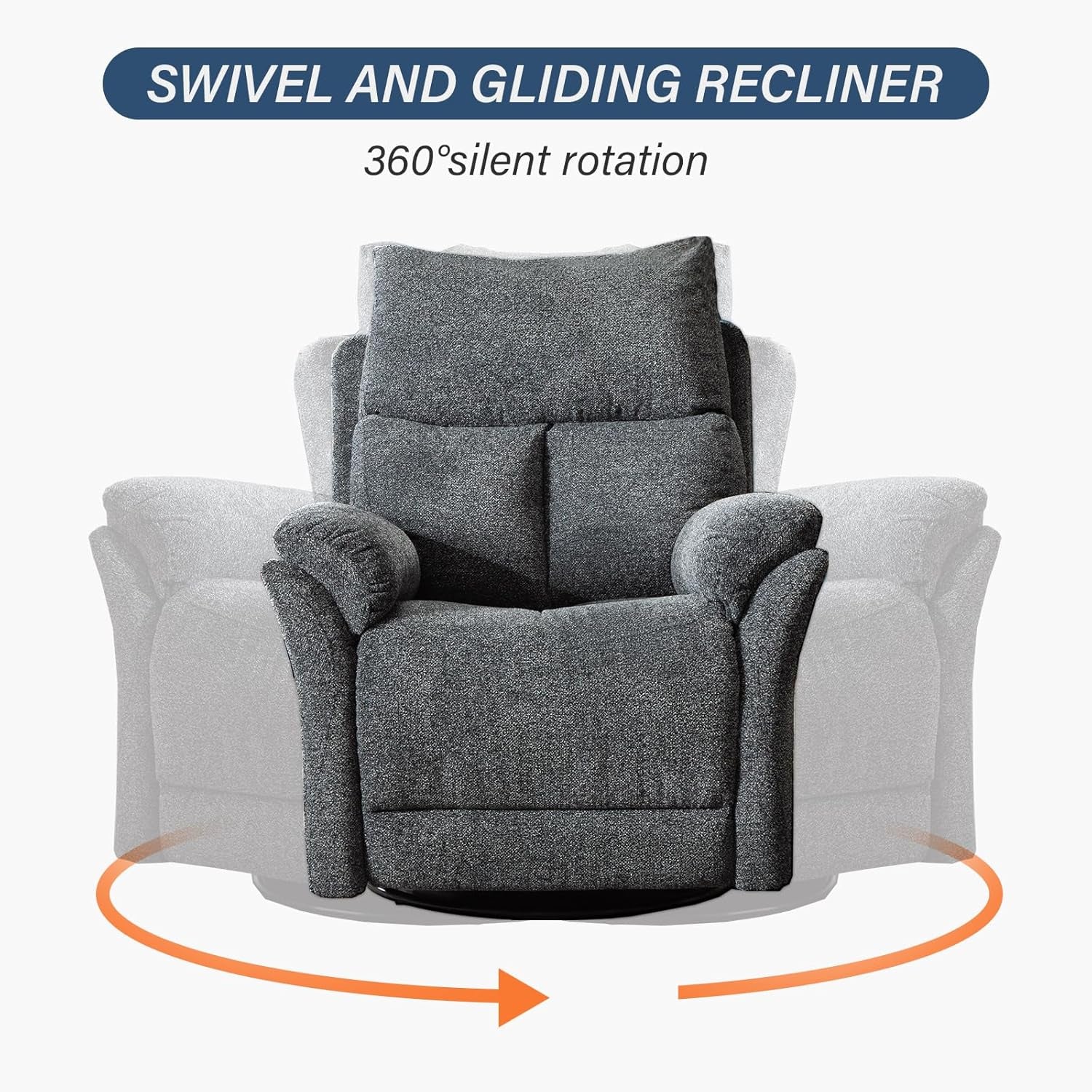 Swivel Rocker Recliner Chair Nursery, Manual Fabric Small Rocking