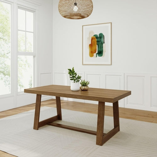 72 Inch Farmhouse Dining Table, Solid Wood Rustic Kitchen Table, Large