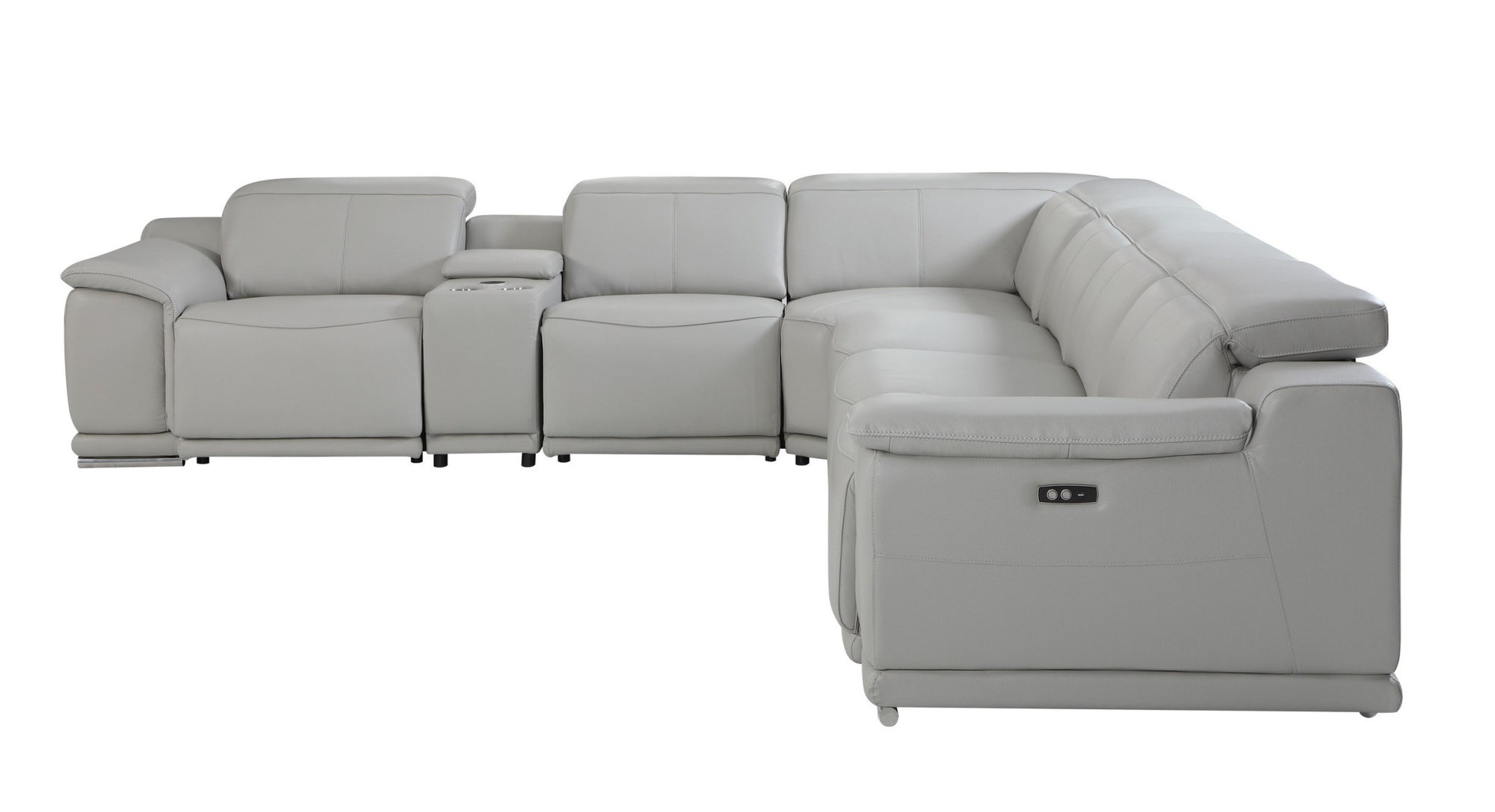 Light Gray Italian Leather Power Reclining U Shaped Seven Piece Corner Sectional With Console-3