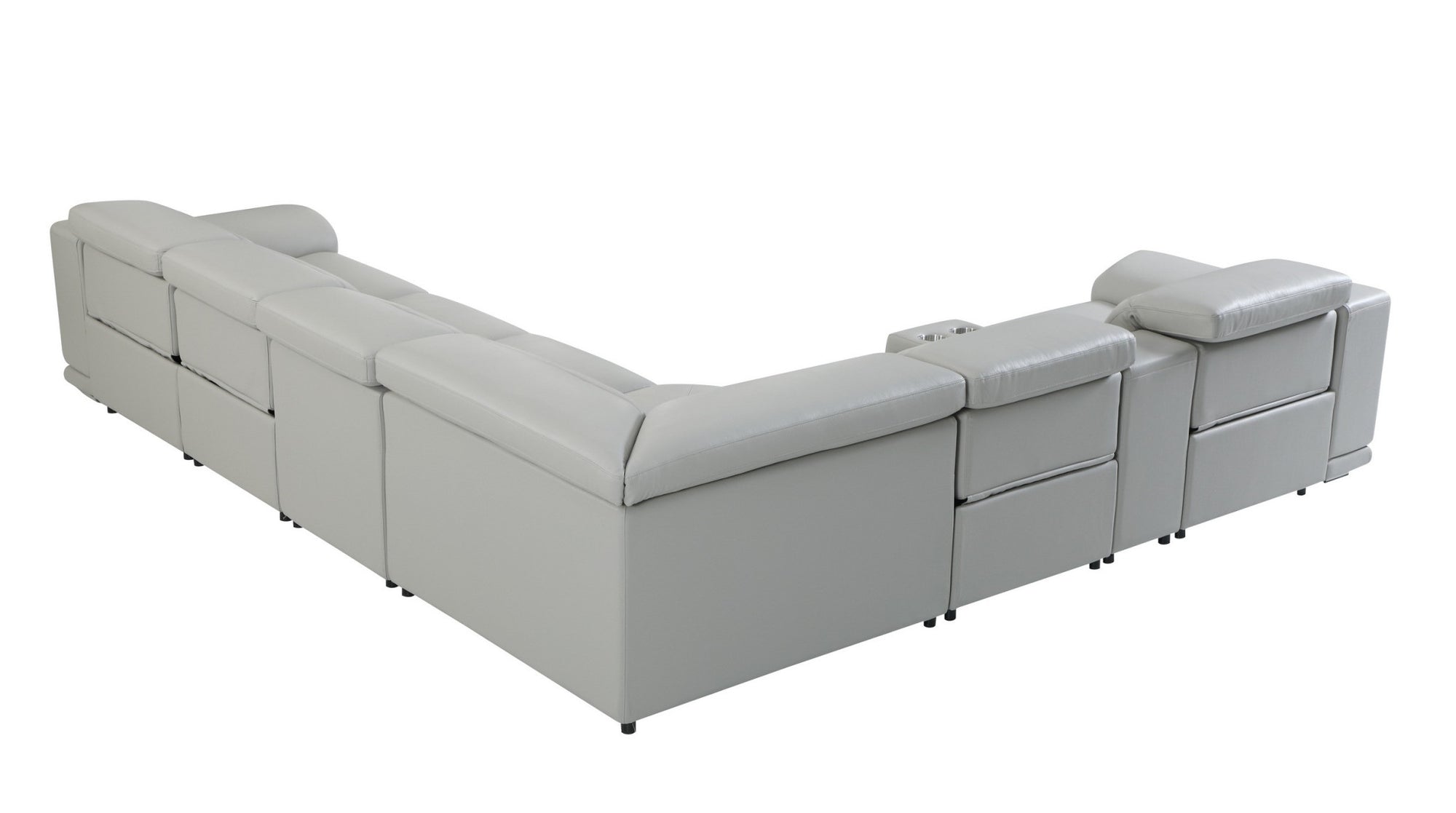 Light Gray Italian Leather Power Reclining U Shaped Seven Piece Corner Sectional With Console-5