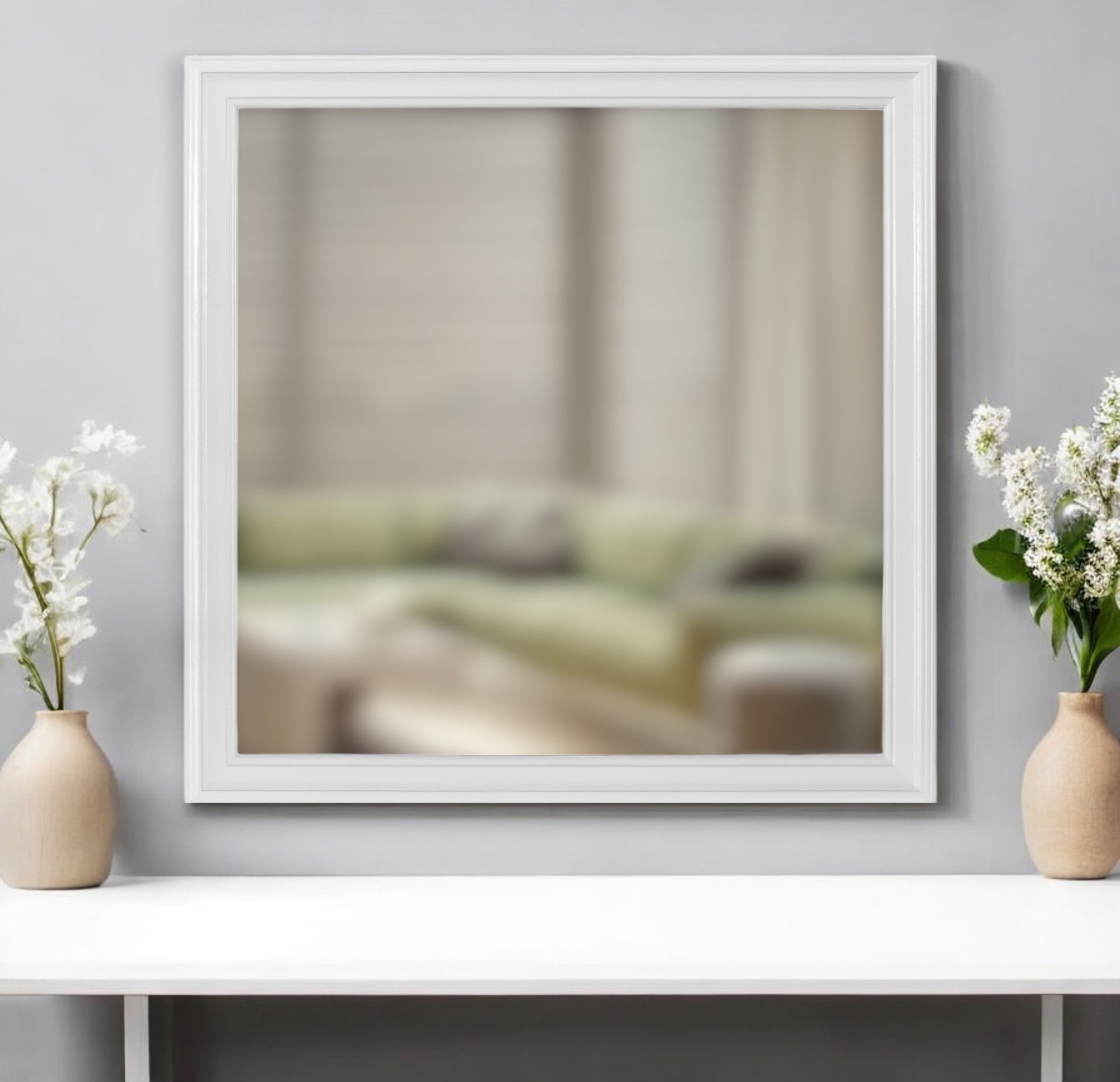 38" White Square Wood Framed Accent Mirror-0