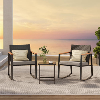 Patio Rocking Bistro Set Glass Table Cushions-0