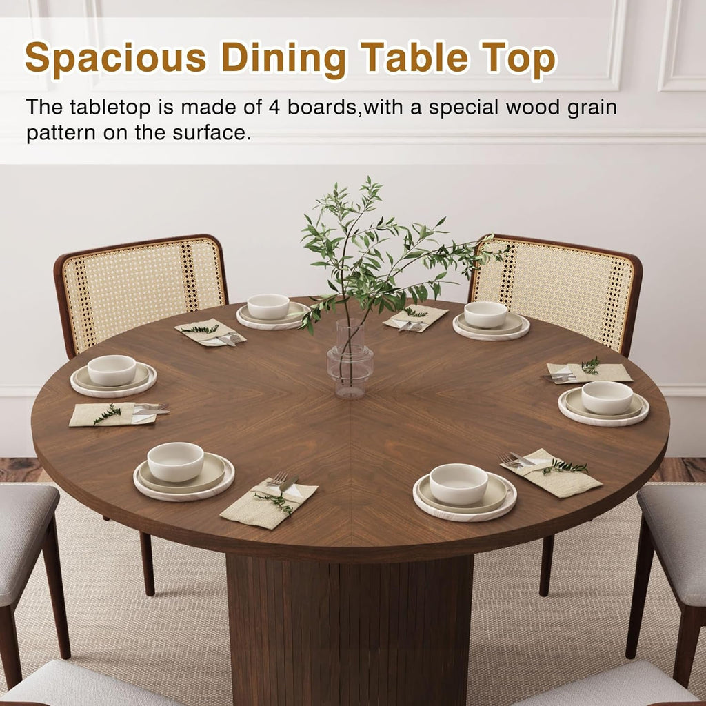 Round Dining Table for 4, Modern Farmhouse Kitchen Table, 47 Inch Small Circle Dining Tables with Wood Strip Base for Kitchen Living Room (Walnut)-3