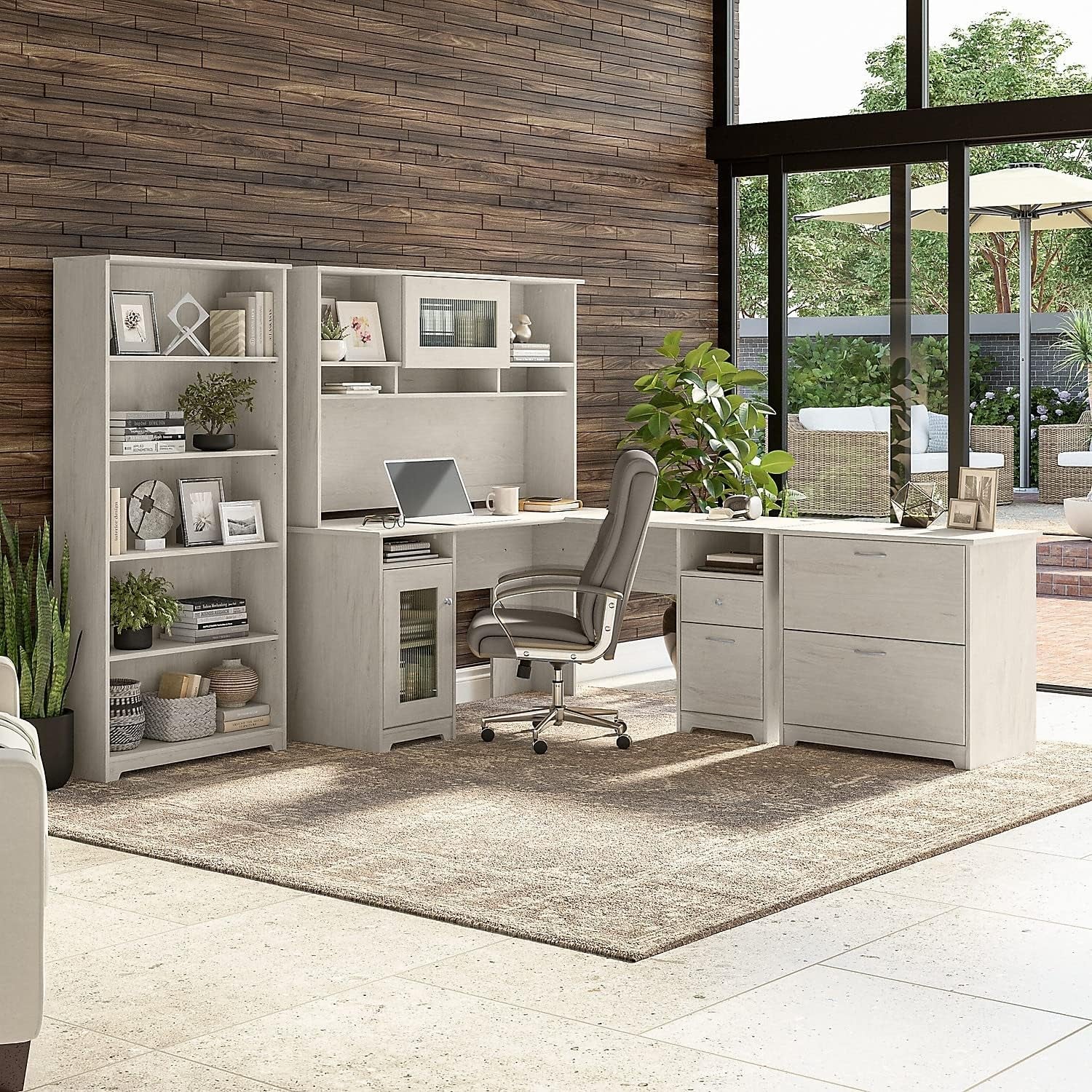 Tall 5 Shelf Bookcase in Linen White Oak Finish