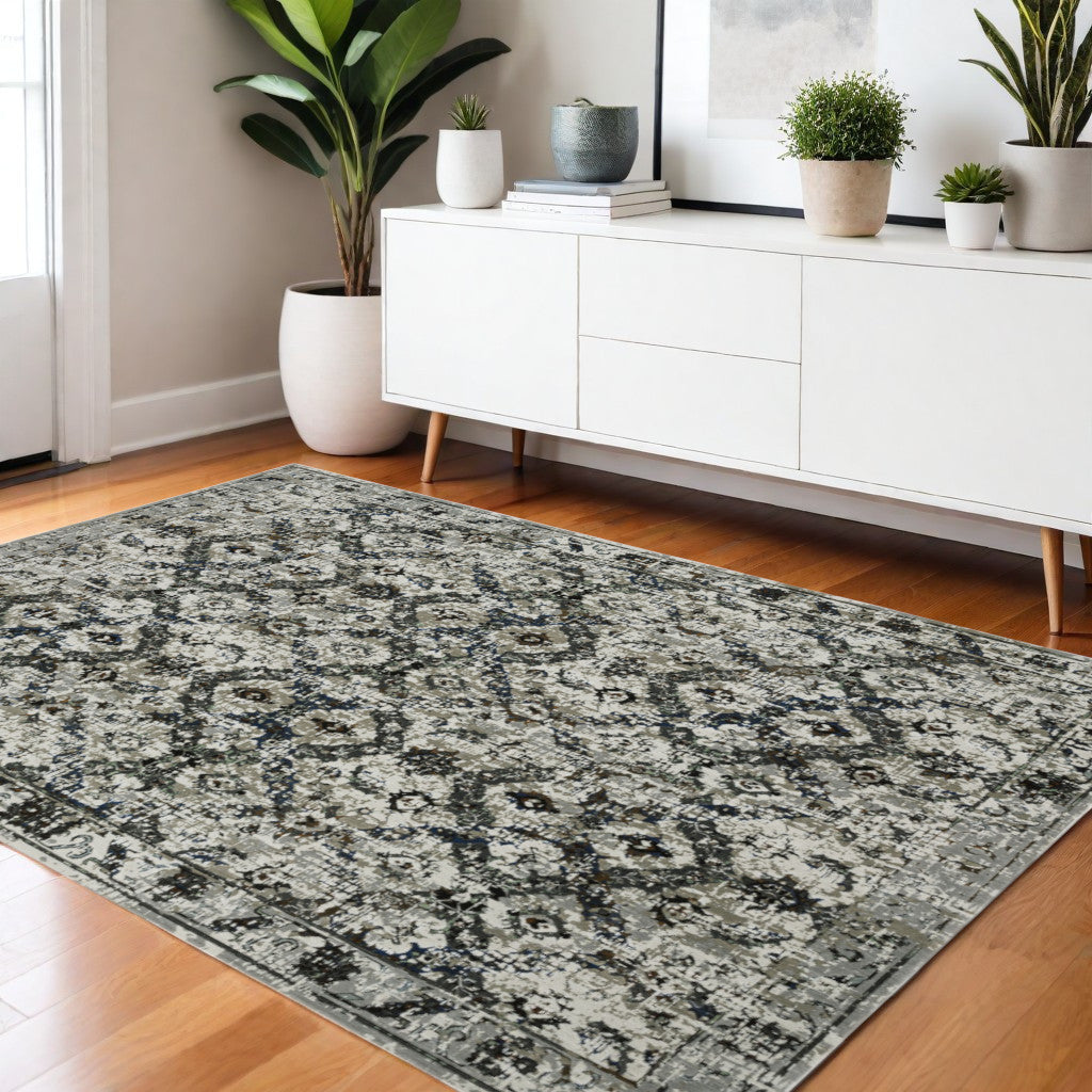 4' X 6' Charcoal And Gray Oriental Distressed Area Rug-0